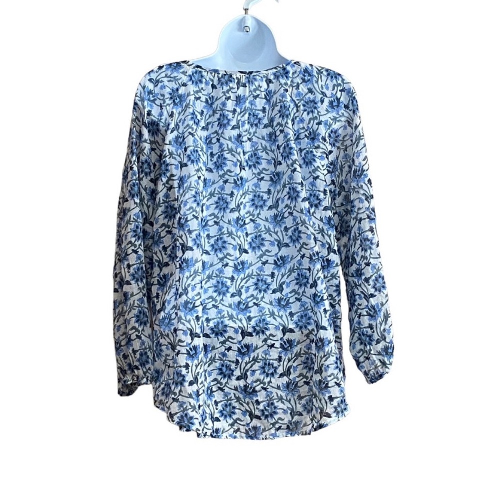 Roller Rabbit Peasant Tunic Top Blouse Blue Floral Print Large Lightweight